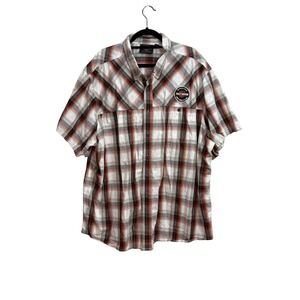 Harley Davidson Mens Plaid Short Sleeve Button Up Shirt Genuine Orange Grey 4XL